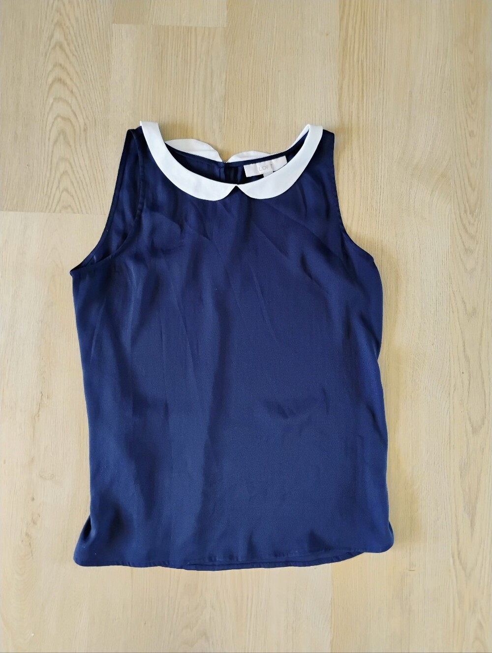 LOFT Navy Sleeveless Top with White Peter Pan Collar